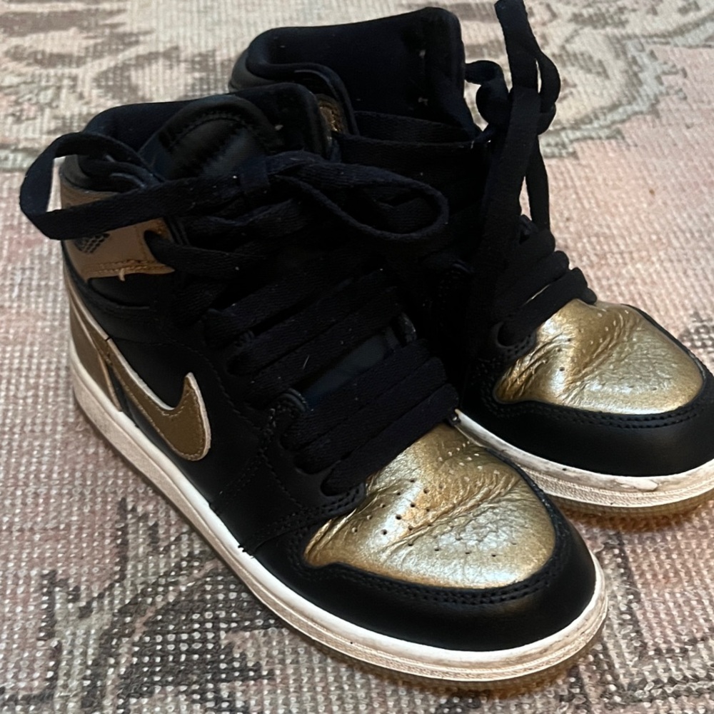 Nike Air Jordan  Black and Metallic Gold High Top Sneakers Size 13